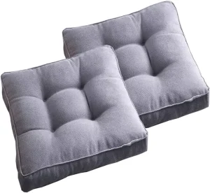 2 Pieces Indoor Outdoor Dining Chair Cushion Floor Pillow Set for Adults Large Square Meditation Cushion Pads 19*19*5 in Gray