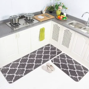 2 Pieces Microfiber Kitchen Runner & Mats Non-Slip Soft Bath Floor Rugs Machine Washable Absorbent Novelty Pattern PET Friendly