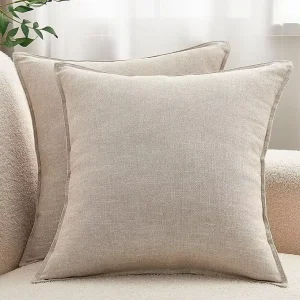 2 Pieces Soft Decorative Beige Linen Throw Pillows for Bed Bedroom Couch Decor