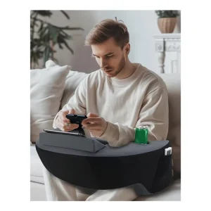 2 Side Pockets Cup Holders Large Reading Lap Arm Rest Pillow, Memory Foam Reading Pillow for Gaming