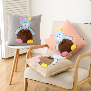 2 in 1 Cartoon Bear Portable Quilt and Foldable Blanket Multi-Functional Knitted Throw Pillow