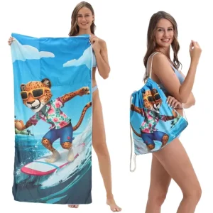 2 in 1 Packable Towel Bag Summer Tropical Beach Blanket Backpack Green Travel Picnic Towel for Family Holiday Camping