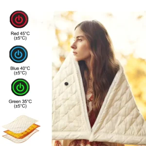 2 in 1 USB Heated Shawl Blanket Adjustable Temperature Washable Electric Heating Wrap for Indoor Outdoor Winter Warmth