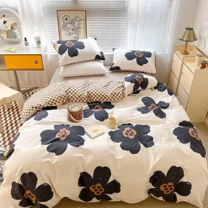 200TC 100% Cotton Eco-friendly Washable Microfiber Vintage Duvet Cover Set All Season 4 Pieces Soft Home Use Bedding