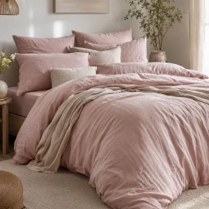 200TC Woven Stonewashed Cotton Duvet Cover Set Solid Color Button Closure Customizable Home 4-Piece Hotel Grade Bedding