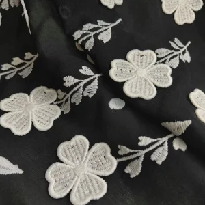 209gsm Black Floral Milk Silk Cotton 3D Embroidered Breathable Medium Weight Lace Fabric for T shirt Clothing Bag Home Textile