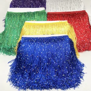 20cm Encrypted Thickened Nylon Sequin Tassel Fringe Trim for Garment Bags Shoes Shiny Embroidered