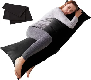 20x54inches Black Body Pillow Soft Long Bed Pillow Adults Insert Sleeping Breathable Full Body Removable Cover Pillow