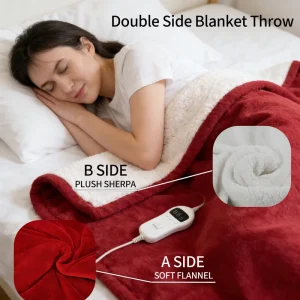 220 240V 180*130cm Super Soft Flannel Fleece and Sherpa Fleece Electric Blanket Electric Heating Throw Blanket Custom