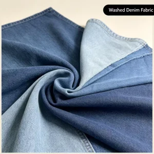 230GSM Yarn Dyed Washed Denim Fabric 75% Cotton 25% Polyester 2 1 Plain Weave Medium Weight for Jeans Dresses Skirts Shirts