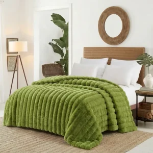 230gsm Ribbed Flannel Fleece Throw Blanket 100% Polyester 3cm Stripe Solid Color Soft Winter Bed Sofa Ready Ship
