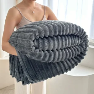 230gsm Ribbed Flannel Fleece Throw Blanket 100% Polyester 3cm Stripe Super Soft Single Layer Bed Sofa Factory