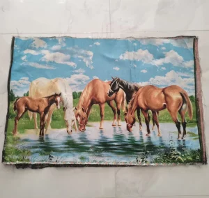 23×35 Inch Custom Pattern Horses Brocade Wall Tapestry Inspired by Aubusson Design