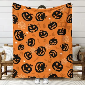24 Colors Custom Pattern Double sided 3D Digital Printed Halloween Pumpkin Face Flannel Throw Blanket Anti Pilling Portable Home