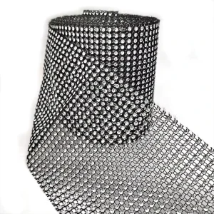 24 Line Black with Silver Rhinestones Diamond Mesh Plastic Trimming for Garment Accessories