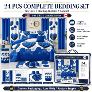 24 Piece Complete Room in a Bag King Bedding Set with Curtains Bath Mats Towels and Slippers