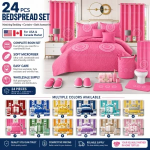 24 Piece King Size Bedding Set with Matching Curtains and Bathroom Accessories