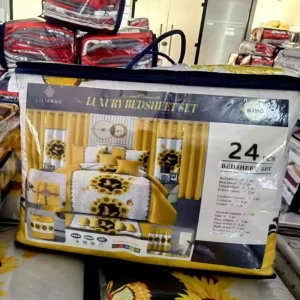 24 Pieces King Size Bedspread Set with Matching Curtains Bathroom Accessories Complete Bedding Set