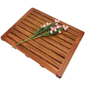 (24″x18″) Teak Wood Rectangle Bath Mat Shower Mats for Bathroom Large for Spa Home or Outdoor