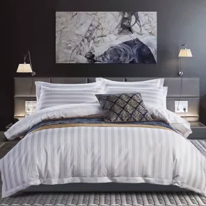 250TC 300TC King Size 100% Cotton Stripe Duvet Cover Flat Sheet Hotel Bedding Sheet Set