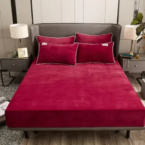 25cm Deep Crystal Velvet Comfortable Soft Queen King Full Solid Color Fitted Bed Sheet for Home Bedroom Wedding