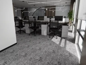 25×100 Elegant Gray Textured Carpet Tile with PVC PU Backing Combining Durability and Minimalist Style for Office Meeting Areas