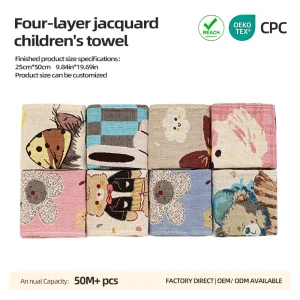 25x50cm Square 4 Layer Washed Cotton Baby Towel Jacquard Cute Animal Pattern Soft Fluffy Home Toddler Face Hand Towel Absorbent
