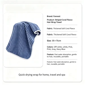 280gsm Stripe Coral Fleece Quick Dry Hair Drying Towel 35*75cm Absorbent Bathroom Bath Towel