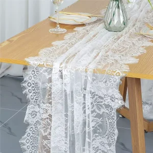 29.5 X 118 Inch White Lace Table Runner Rustic Boho Party Tablecloth for Wedding Bridal Shower Party Dining Table Decorations