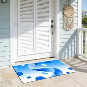 2D Flat 1pc Soft Absorbent Floor Mat Suitable for Kitchen Bathroom Shower Modern Blue White Gradient Mud Bath Machine Washable