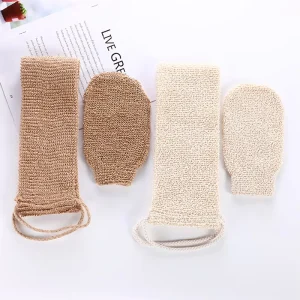 2Pcs Natural Jute Ramie Bath Spa Strap Dead Skin Remover Skin Cleansing Washcloth Body Exfoliating Back Scrubber Glove Set