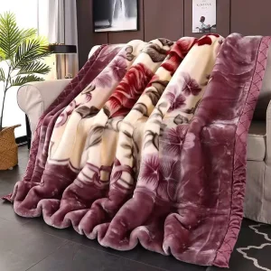 2Ply Thickened Raschel Blanket Floral Print Heavy Warm Mink Blanket for Winter Wedding