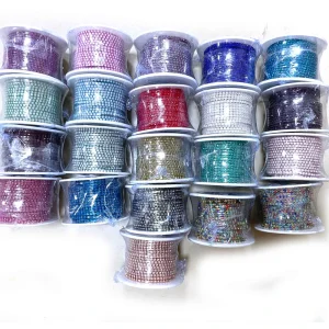 2mm Colorful Rhinestone Dense Chain Trim Sew On Crystal Cup Banding for Garment Shoe & Bag Decorations