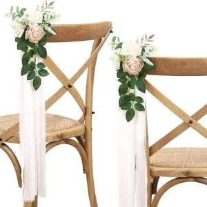 2pc Modern Fabric Chair Sashes Wedding Decorative Rose Outdoor Garden Home Room Artificial Flowers Low MOQ Fast Delivery
