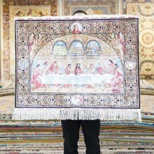 2x3ft Last Supper Pattern Vintage Double Knot Silk Tapestry Persian Rugs Handmade Stain Resistant Non Slip Washable