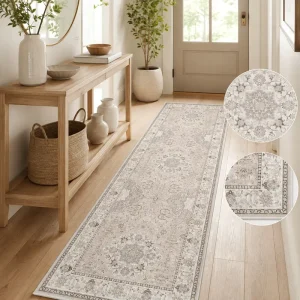 2×6 Polyester Floral Hallway Washable Runner Rug Vintage Soft Kitchen Laundry Non Slip Backing Farmhouse Entryway Living Rug