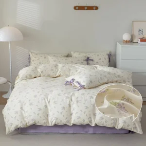 3 Pcs Modern Purple Flower Comforter Set Eco Friendly Soft Comforter and 2 Pillow Shams for Girls