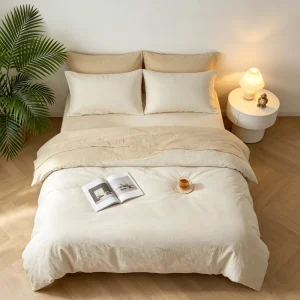 3 Pcs White Minimalist Bedding Set PureWoven Plain Simple Soft Comforter Cover for All Seasons