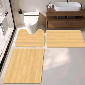 3 Piece Bath Mat Set U Shaped Contour Toilet Rug Vanity Mat Bath Runner Non Slip Absorbent Bathroom Floor Mats