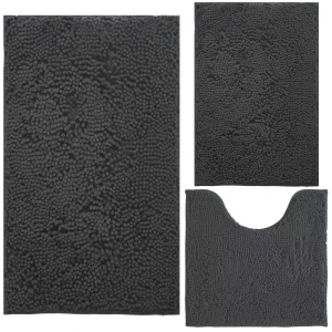 3 Piece Bathroom Rugs Set Extra Soft Shag Chenille Bath Mat Non Slip Rubber Backing Machine Washable Mats for Bathroom