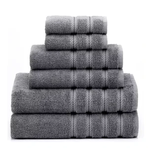 3 Piece Bathroom Towel Set Soft Linen Extremely Absorbent Towels Bath 100% Cotton Black Towel Set