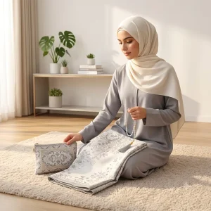 3 Piece Butterfly Flower Muslim Prayer Mat Set with Matching Tote Bag and Digital Tasbih Counter 70x110cm Islamic Gifts