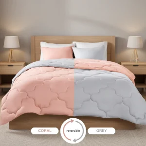 3 Piece Comforter Set All Season Reversible Stitched Geometrical Pattern Bedding Comfort