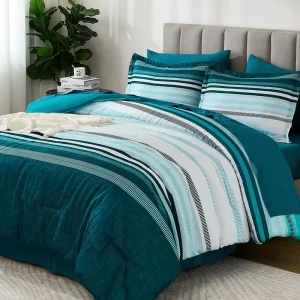 3 Piece Comforter Set for King Size Bed Boho Striped Soft Polyester Bedding Set for All Season