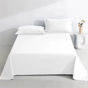3-Piece Cotton Hotel White Fitted and Flat Sheets King Queen Twin Sizes Woven Solid Color Bedsheet Set
