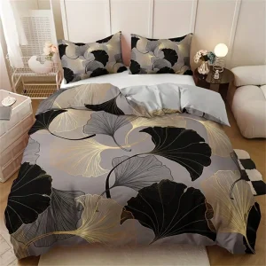 3 Piece Ginkgo Leaf Duvet Cover Bedding Set Leaves Flowers Bedroom Quilt Cover with Pillow Cases