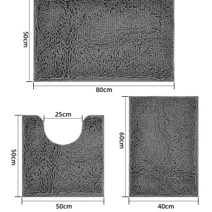 3-Piece Handmade Tufted Polyester Bath Mat Set Soft Chenille Non-Slip Absorbent Door Floor Rugs for Home Hotel Use