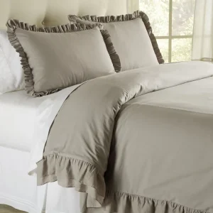 3 Piece Pre-Washed Duvet Cover Set Ruffle with Solid Color Design Farmhouse Style Comforter Cover Set