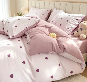 3 Piece Purple Heart Girls Microfiber Bedding Set Durable Love Motif Romantic Duvet Cover for All Season