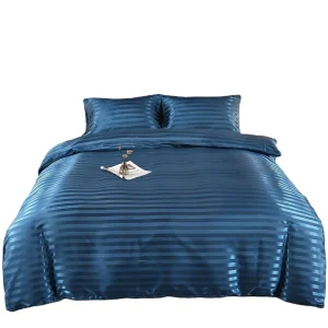 3 Piece Satin Duvet Cover Set Silky Super Soft Stylish Striped Satin Comforter Cover Set